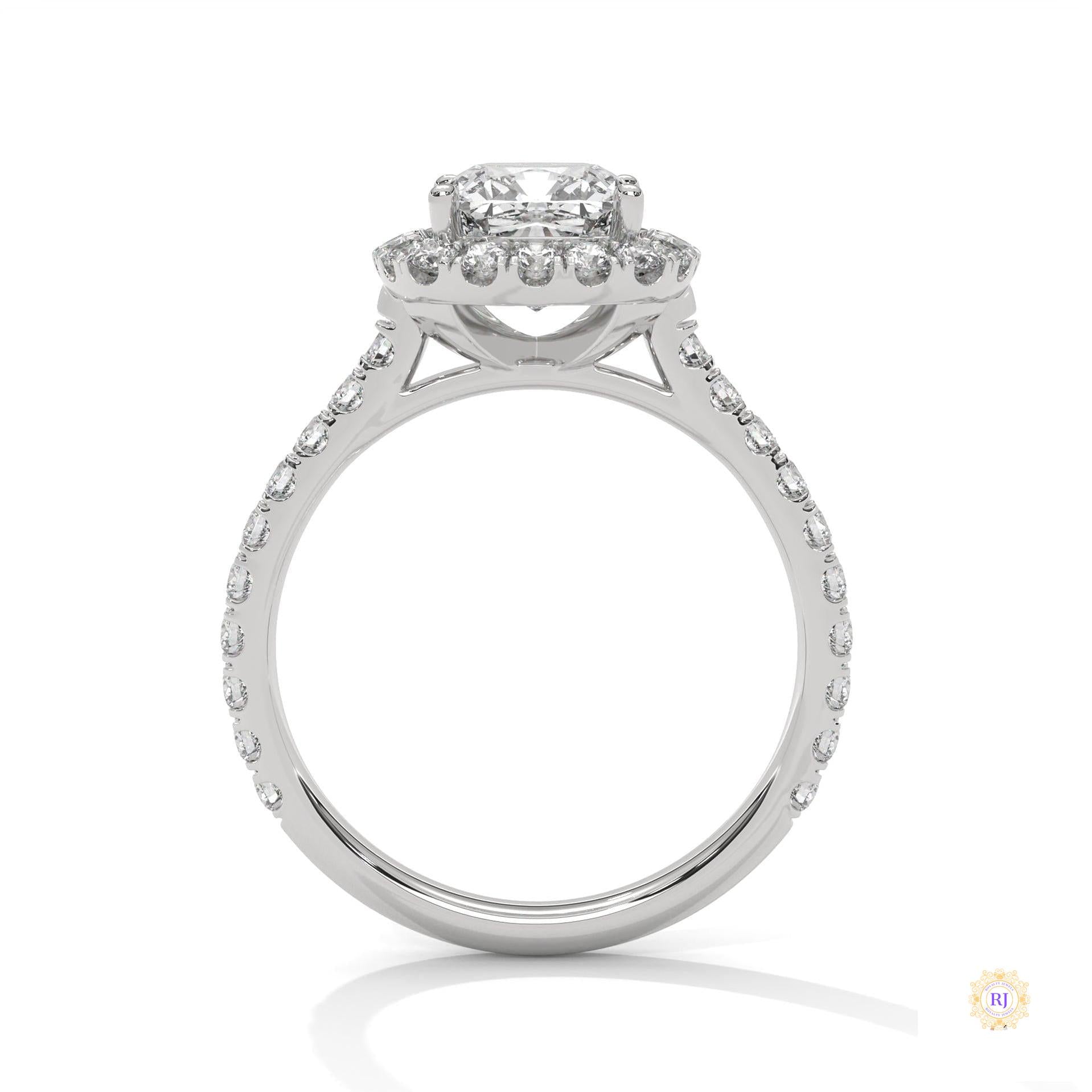 2.60 Ct. Cushion Halo Lab Diamond Engagement Ring