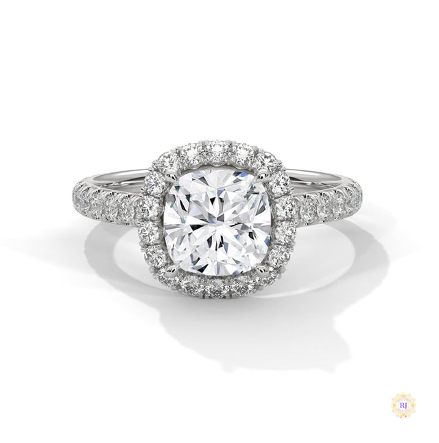 2.60 Ct. Cushion Halo Lab Diamond Engagement Ring