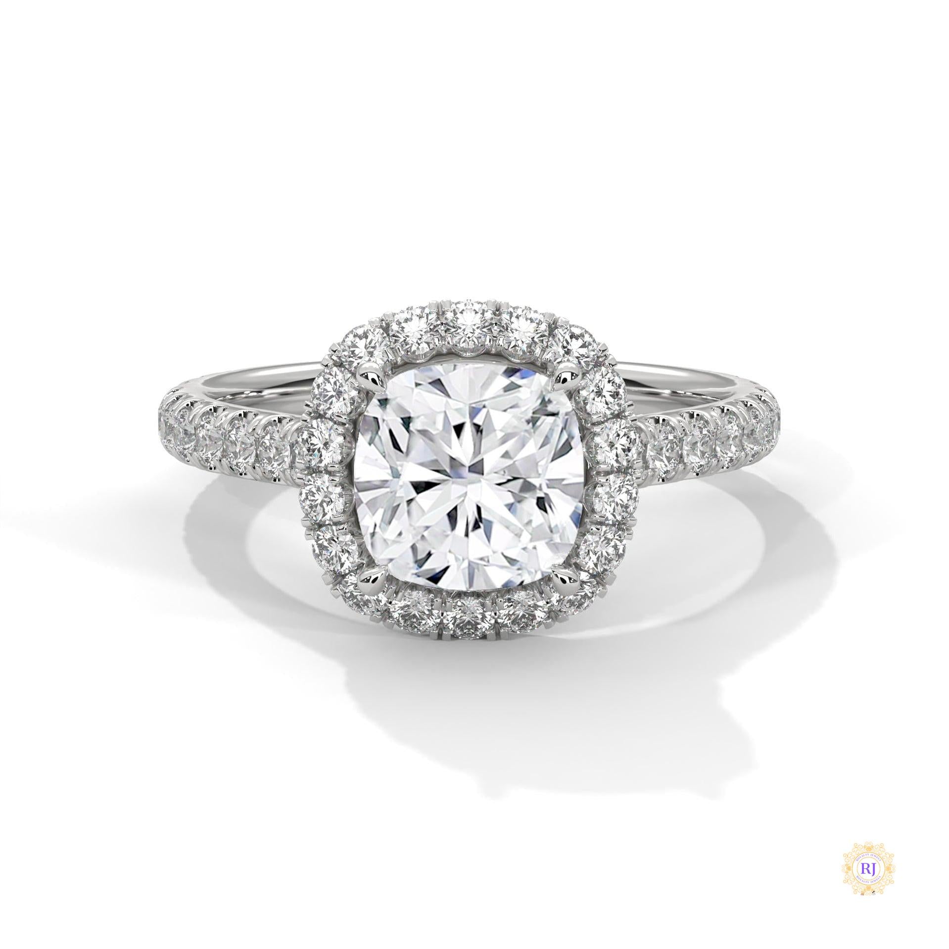 2.60 Ct. Cushion Halo Lab Diamond Engagement Ring