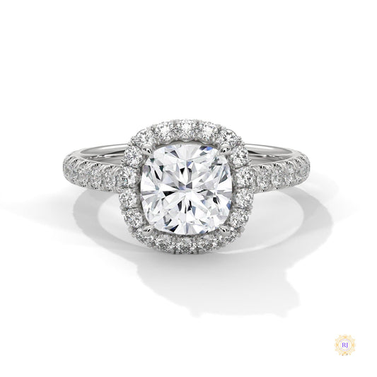 2.60 Ct. Cushion Halo Lab Diamond Engagement Ring
