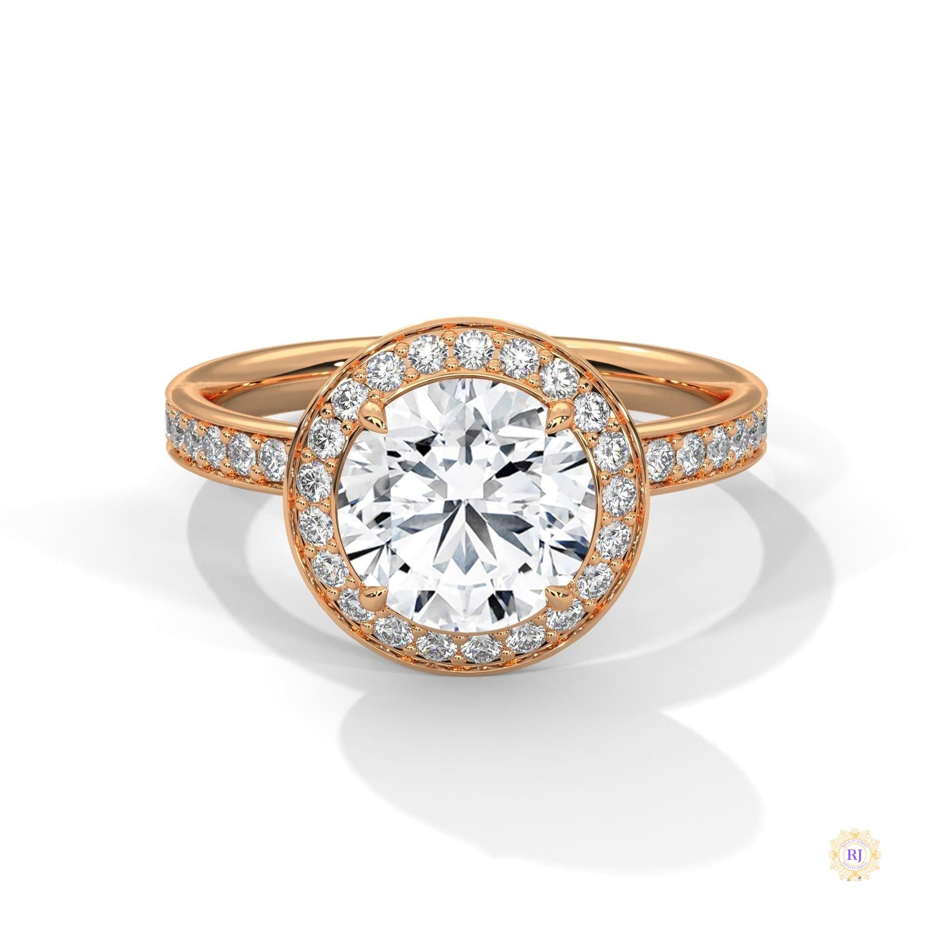 2.70 Ct. Lab Diamond Halo Ring – Round with Pavé Band