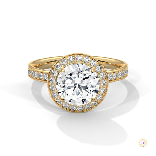2.70 Ct. Lab Diamond Halo Ring – Round with Pavé Band