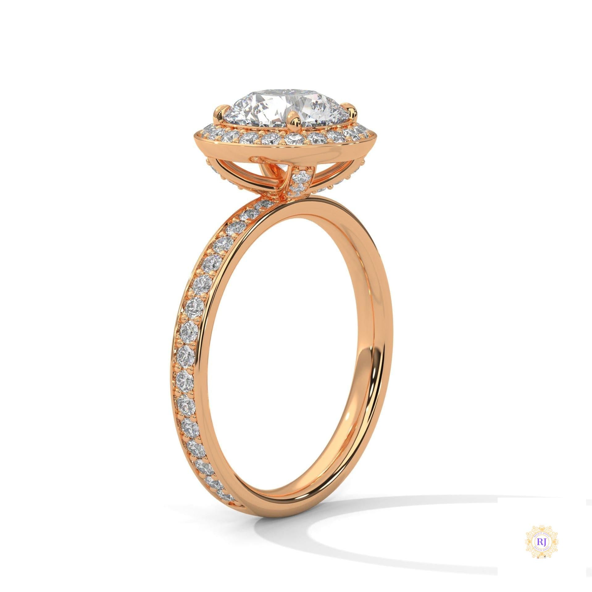 2.70 Ct. Lab Diamond Halo Ring – Round with Pavé Band