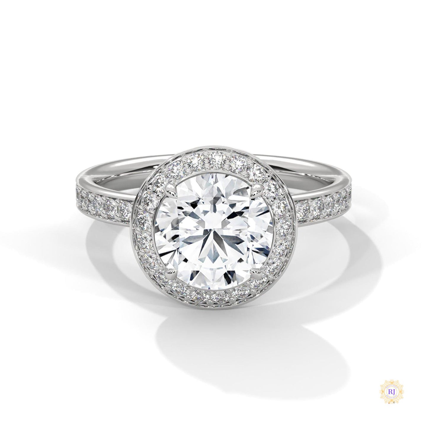 2.70 Ct. Lab Diamond Halo Ring – Round with Pavé Band