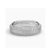 Elegant 14K gold eternity band with pavé-set diamonds and a brushed gold center. A sophisticated men’s or women’s wedding band with heirloom-quality craftsmanship.

