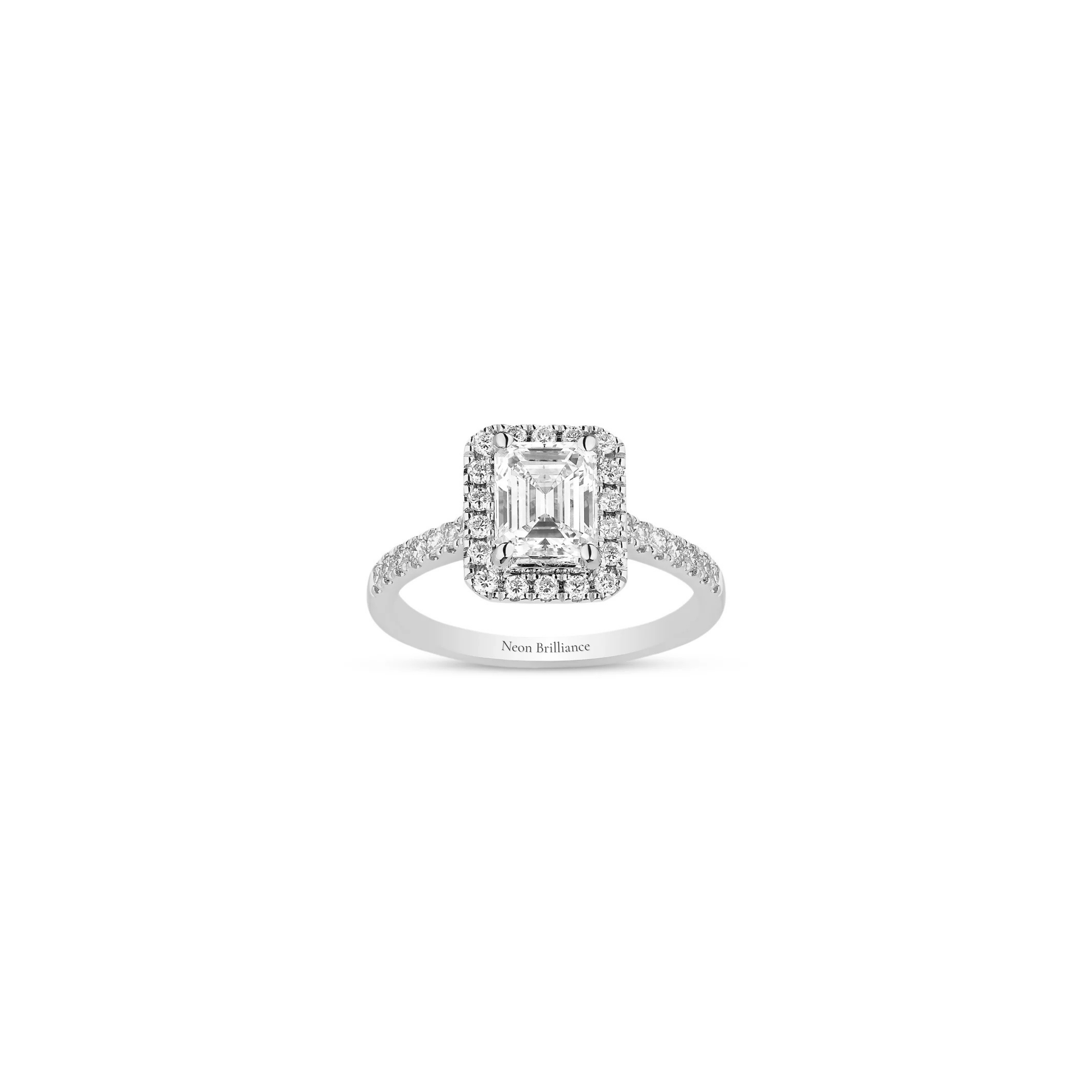 14K White Gold Emerald-Cut Lab Diamond Halo Ring – Luxury Jewelry