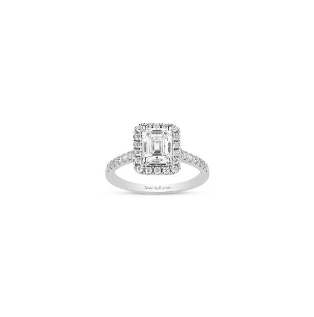14K White Gold Emerald-Cut Lab Diamond Halo Ring – Luxury Jewelry