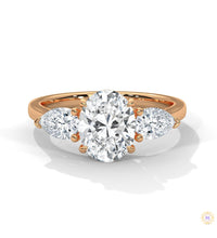 3 Ct. Oval Lab Diamond Ring – Three-Stone Pear Accents