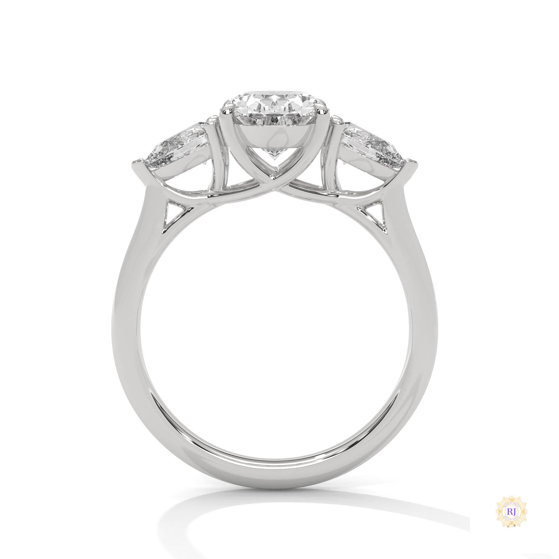 3 Ct. Oval Lab Diamond Ring – Three-Stone Pear Accents