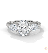 3 Ct. Oval Lab Diamond Ring – Three-Stone Pear Accents