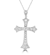 Vintage-inspired 14K gold diamond cross pendant with lab-grown pavé-set diamonds