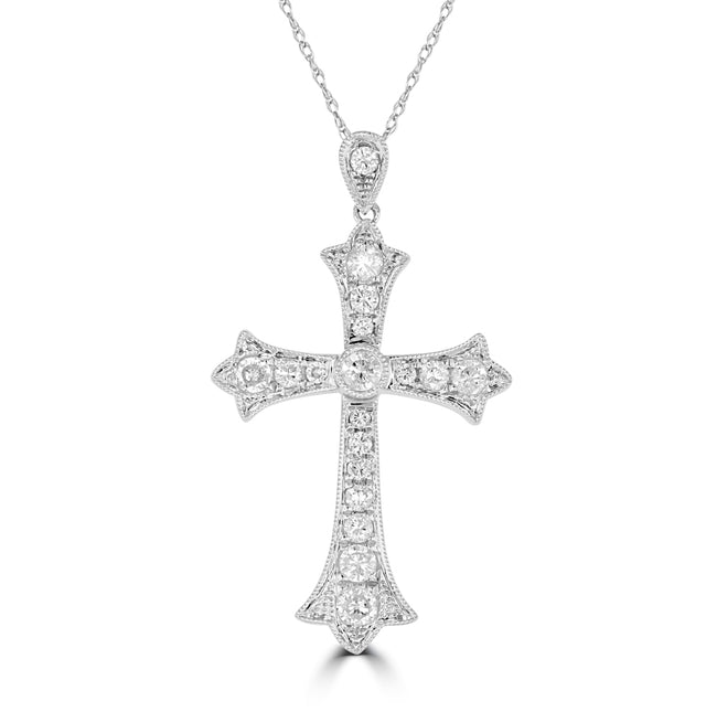 Vintage-inspired 14K gold diamond cross pendant with lab-grown pavé-set diamonds