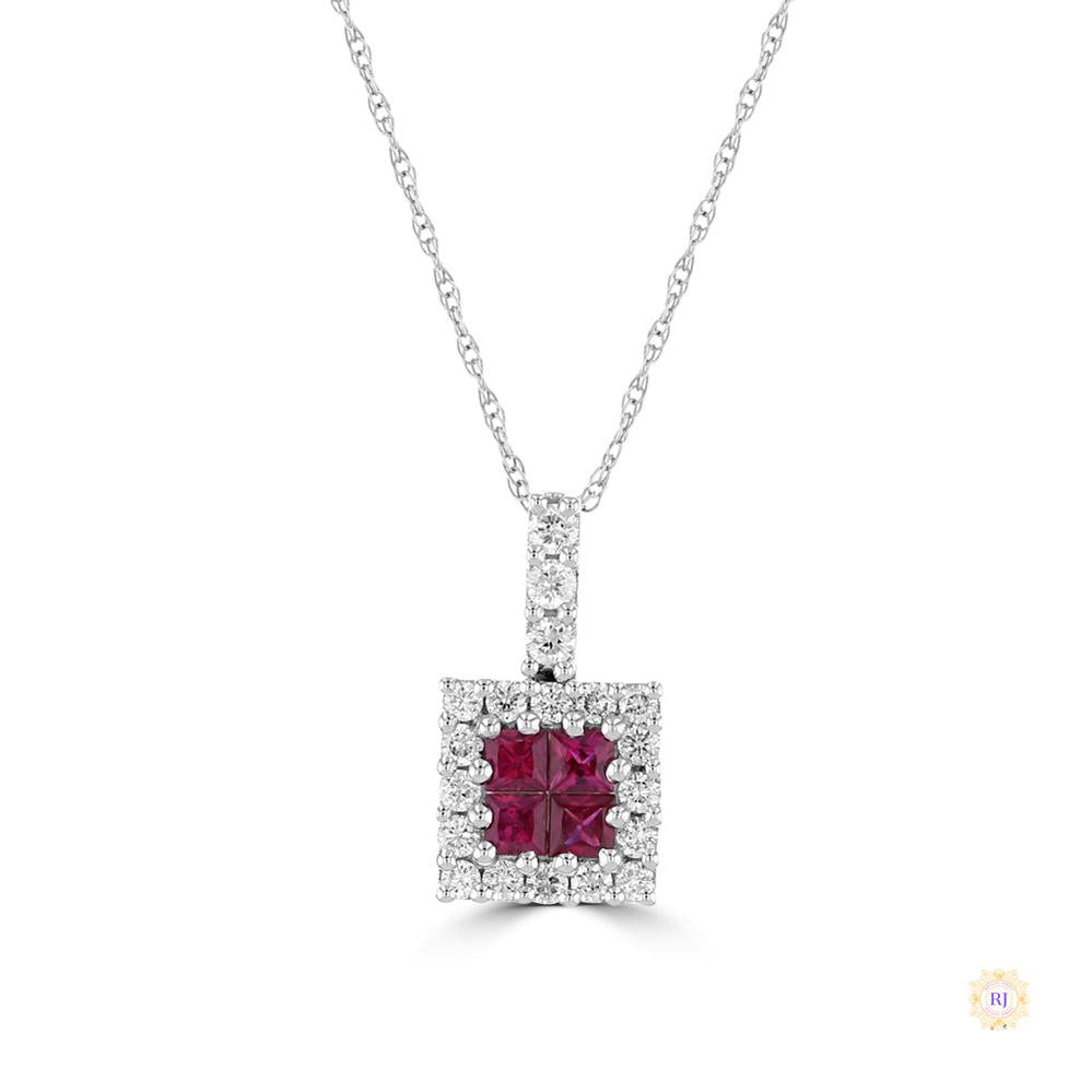 Four-Square 2 ct. Ruby & Diamond Halo Pendant
