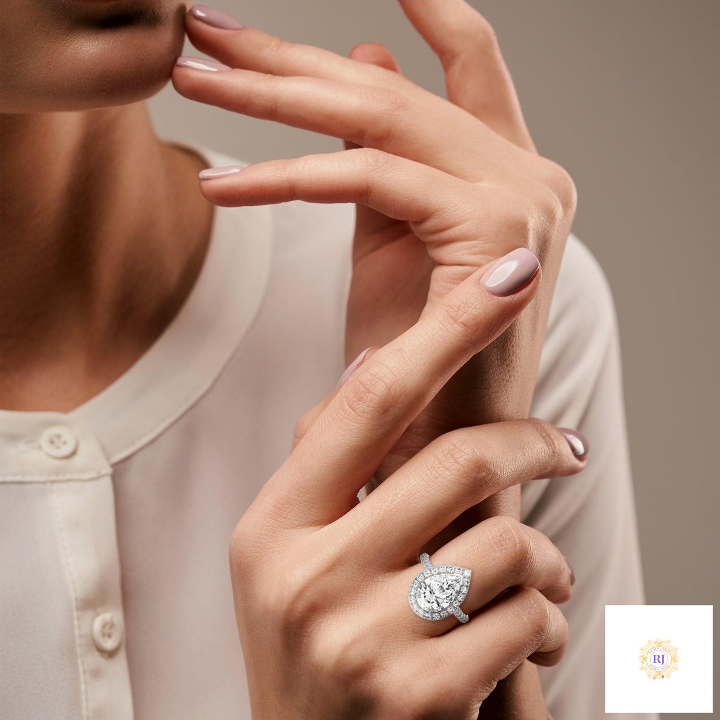 3.75 Ct. Pear Halo Lab Diamond Engagement Ring