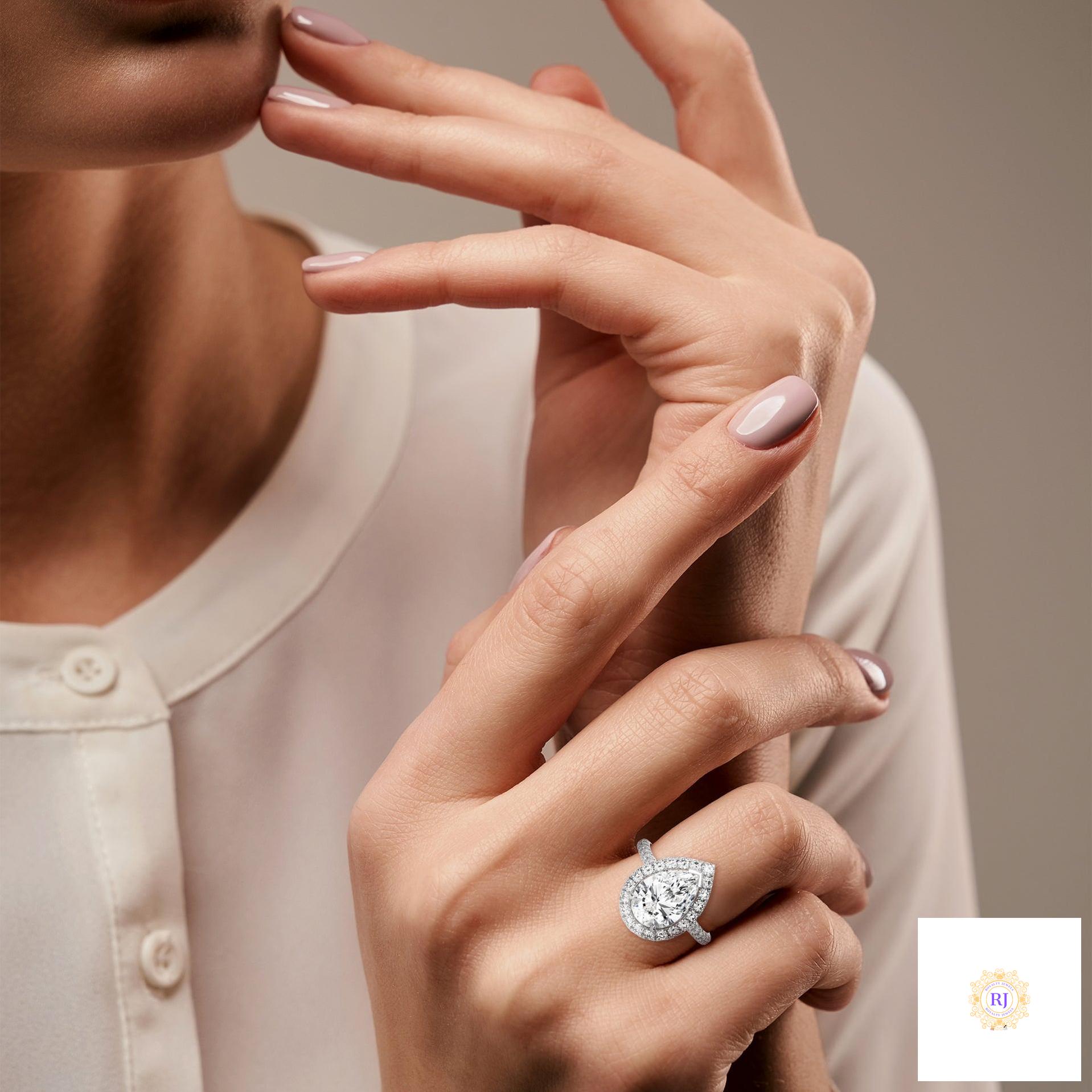 3.75 Ct. Pear Halo Lab Diamond Engagement Ring