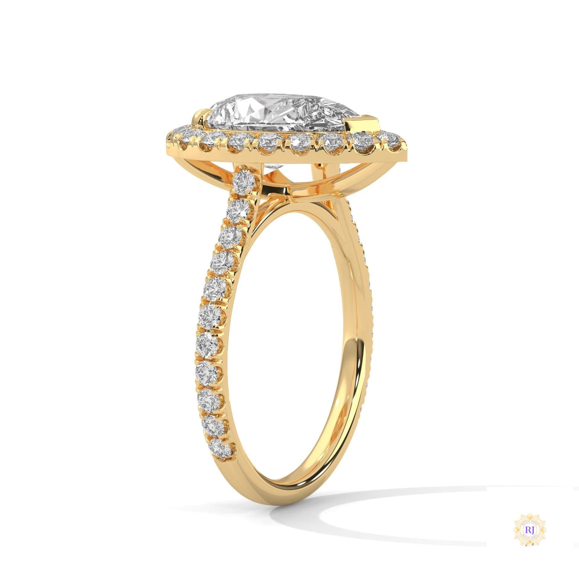 3.75 Ct. Pear Halo Lab Diamond Engagement Ring