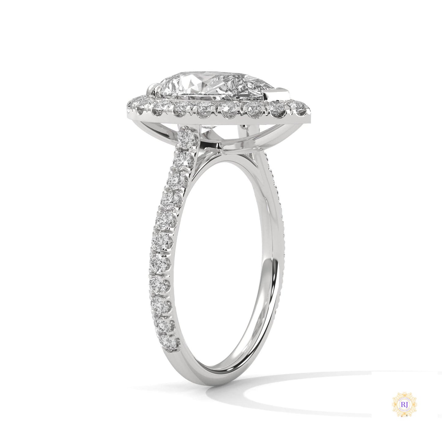 3.75 Ct. Pear Halo Lab Diamond Engagement Ring