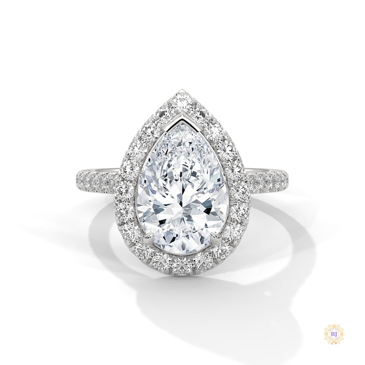 3.75 Ct. Pear Halo Lab Diamond Engagement Ring