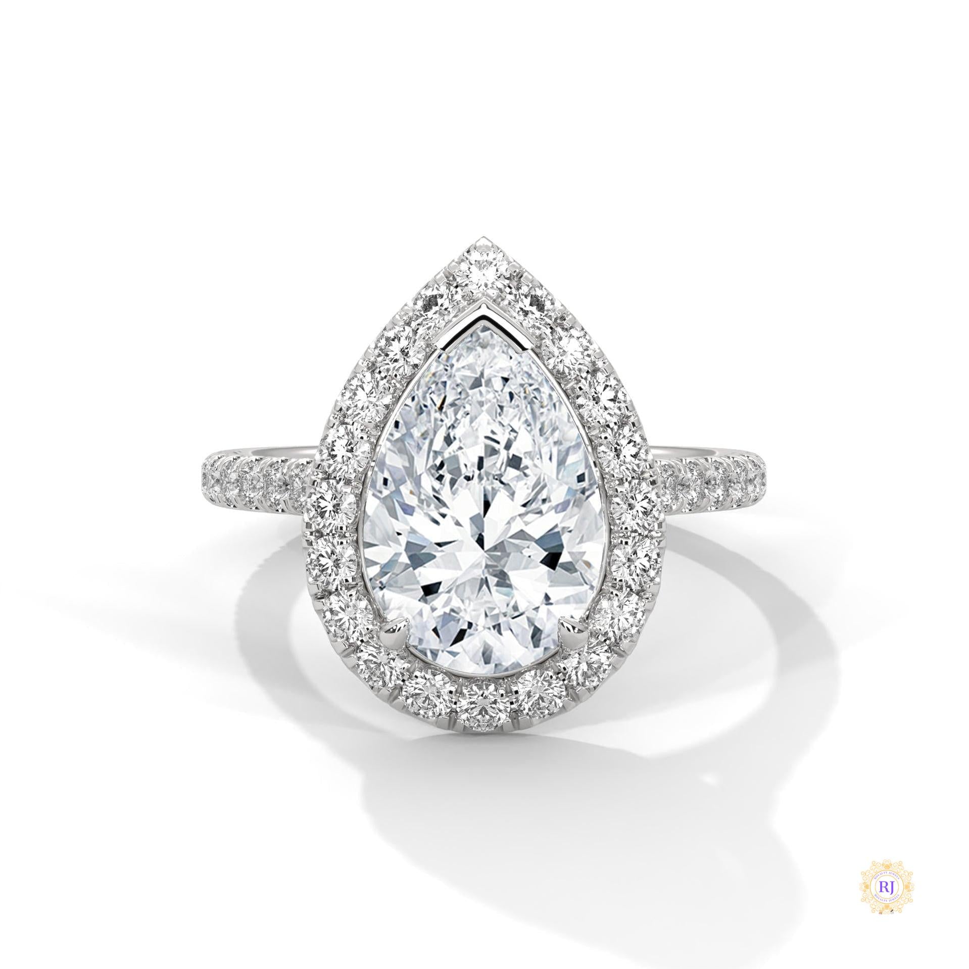 3.75 Ct. Pear Halo Lab Diamond Engagement Ring