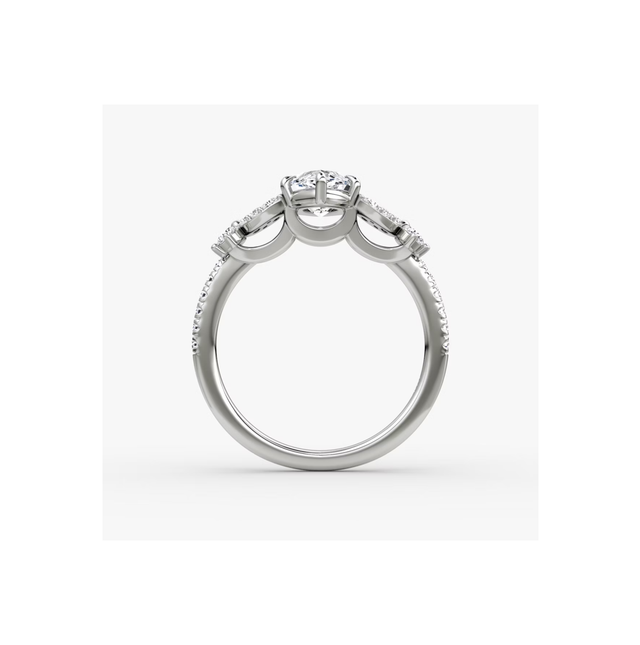 Elegant 14K gold diamond ring with a stunning marquise-cut center stone, surrounded by pavé-set accent diamonds in a timeless and luxurious design.