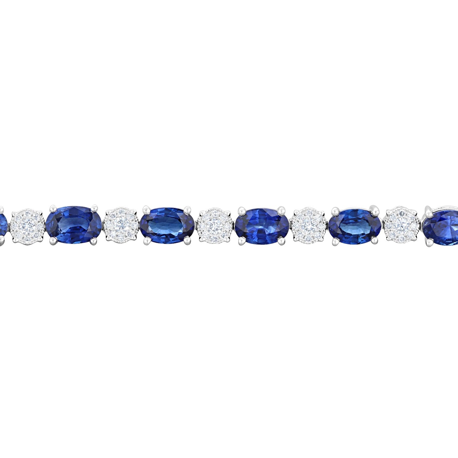 14K White Gold Oval Sapphire & Diamond Tennis Bracelet