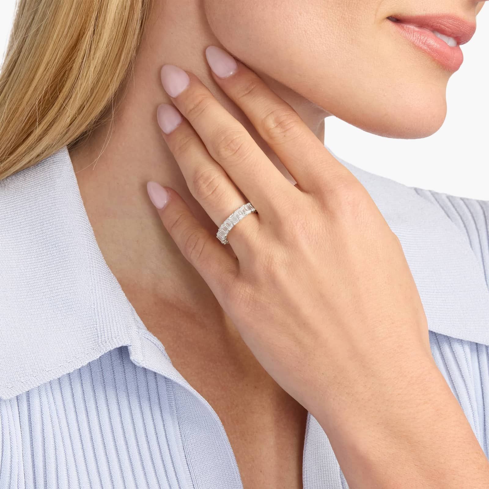 14K Gold Emerald Cut Lab Diamond Eternity Band