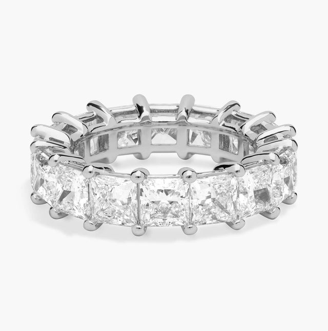 14K white gold eternity ring with radiant-cut lab-grown diamonds