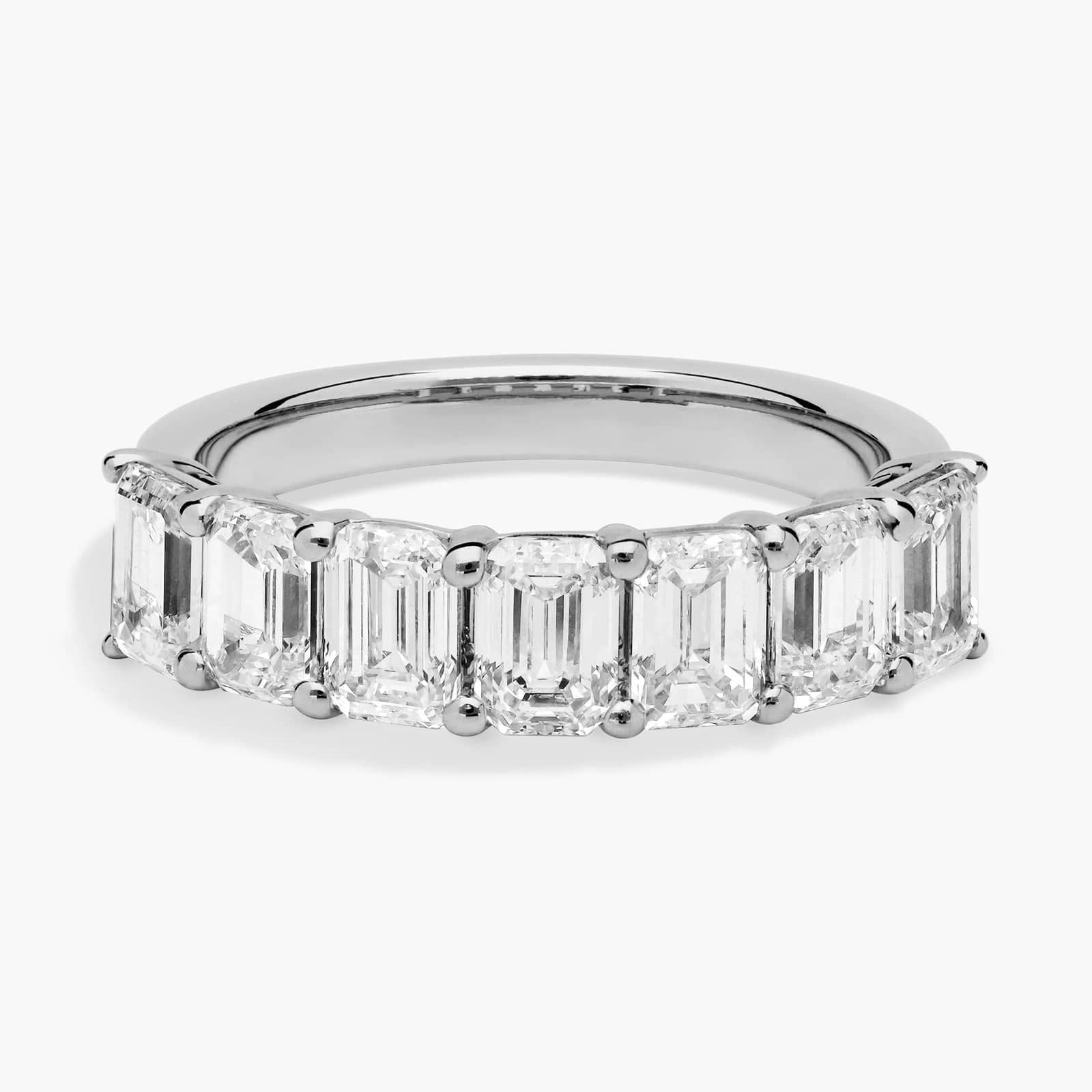 14K white gold emerald-cut lab diamond eternity ring on finger