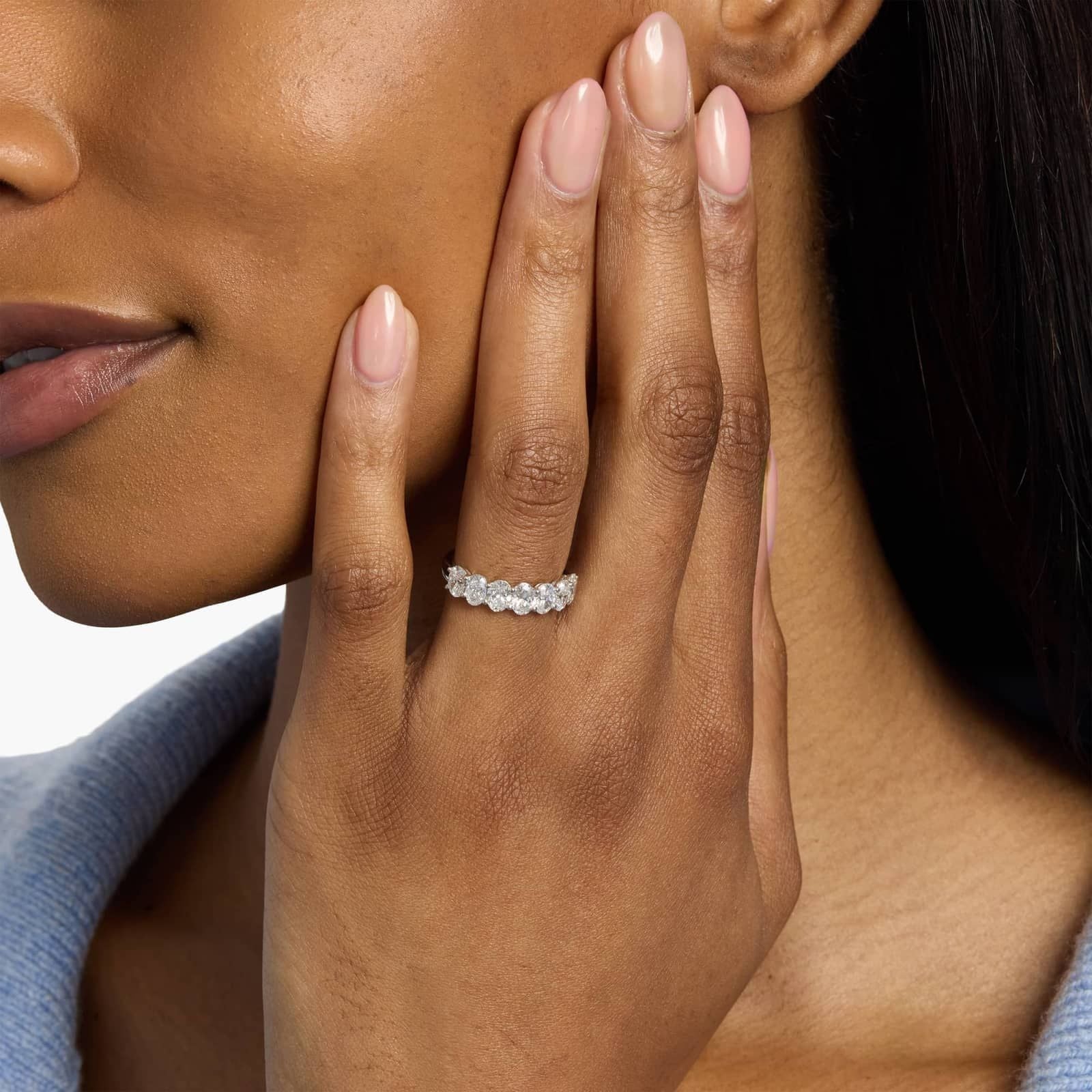 14K Gold Oval Cut Lab Diamond Eternity Ring