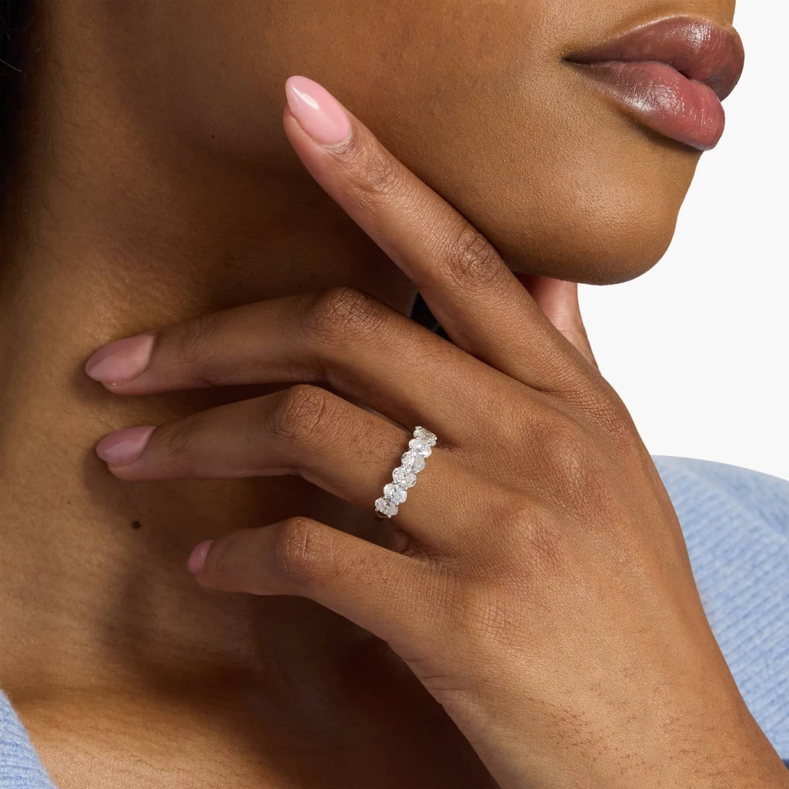14K Gold Oval Cut Lab Diamond Eternity Ring