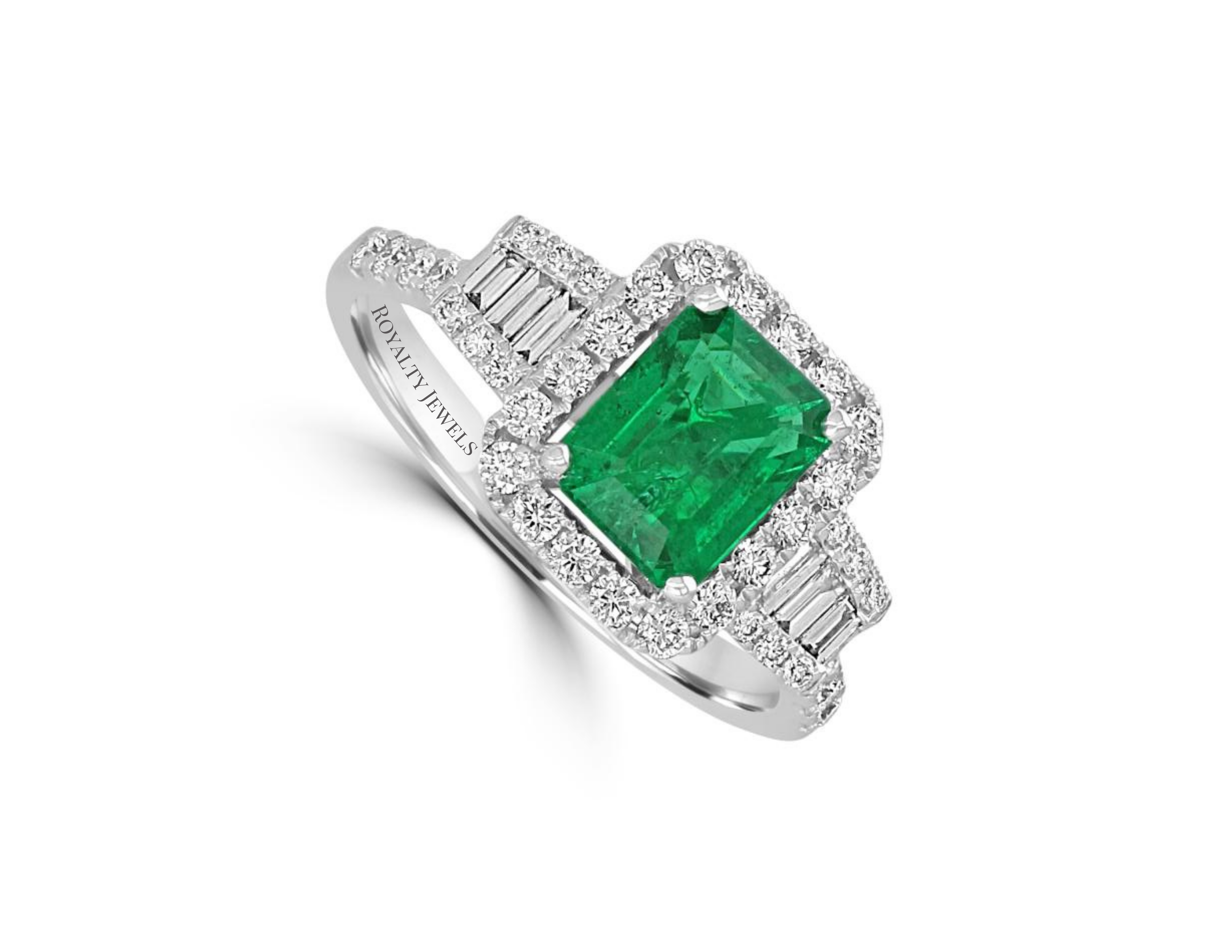 2 ct Emerald Cut Emerald & Diamond Halo Ring in 14K Gold