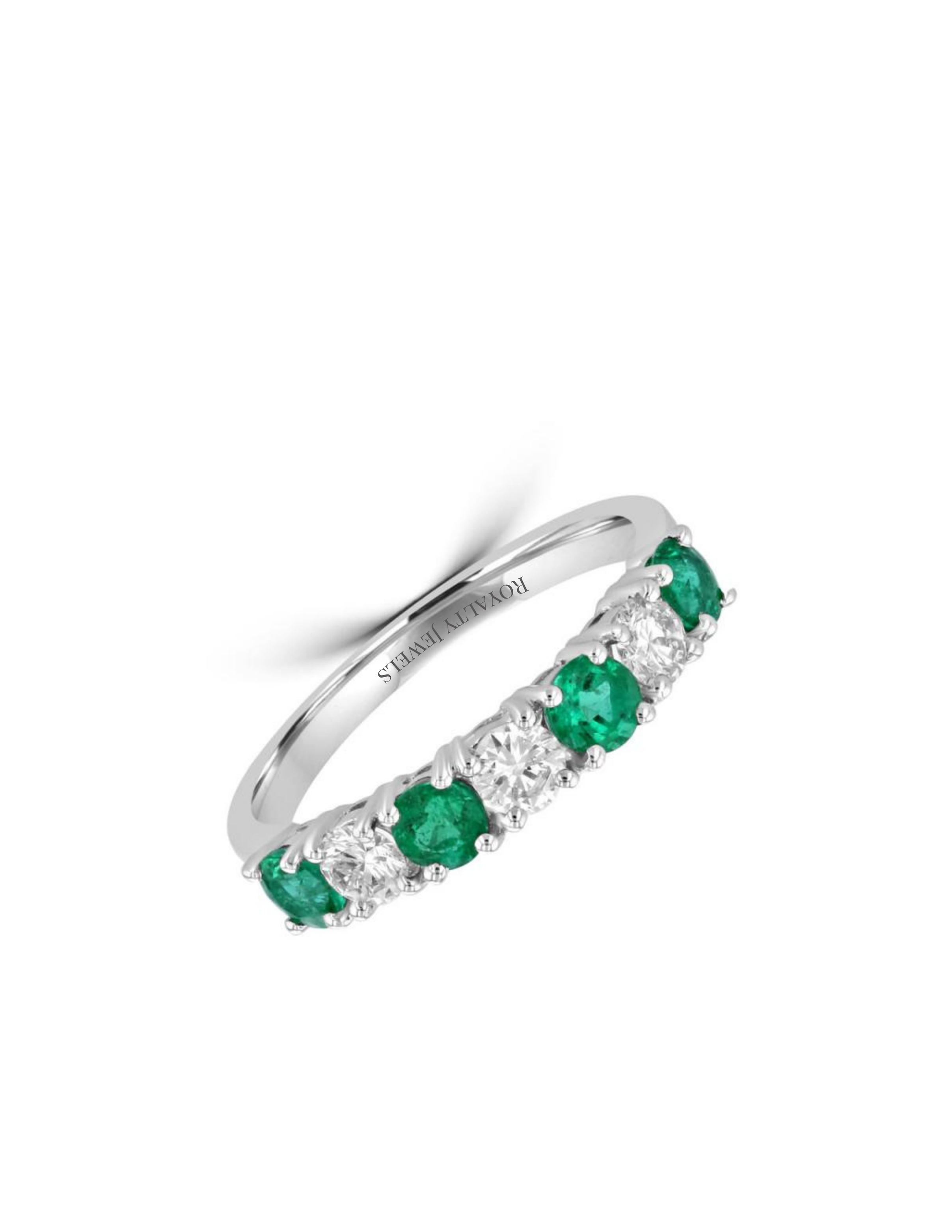 14K White Gold 1.5ct Emerald & Diamond Alternating Band
