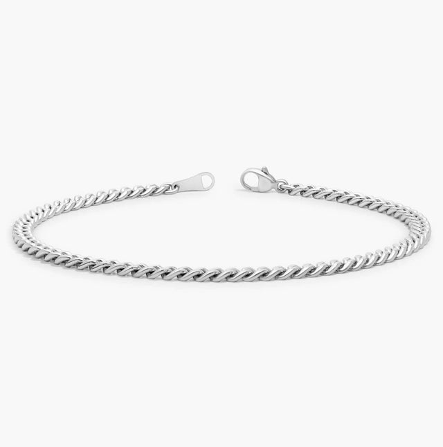14K Gold Curb Chain Bracelet for Men in White Gold Finish with Lobster Clasp