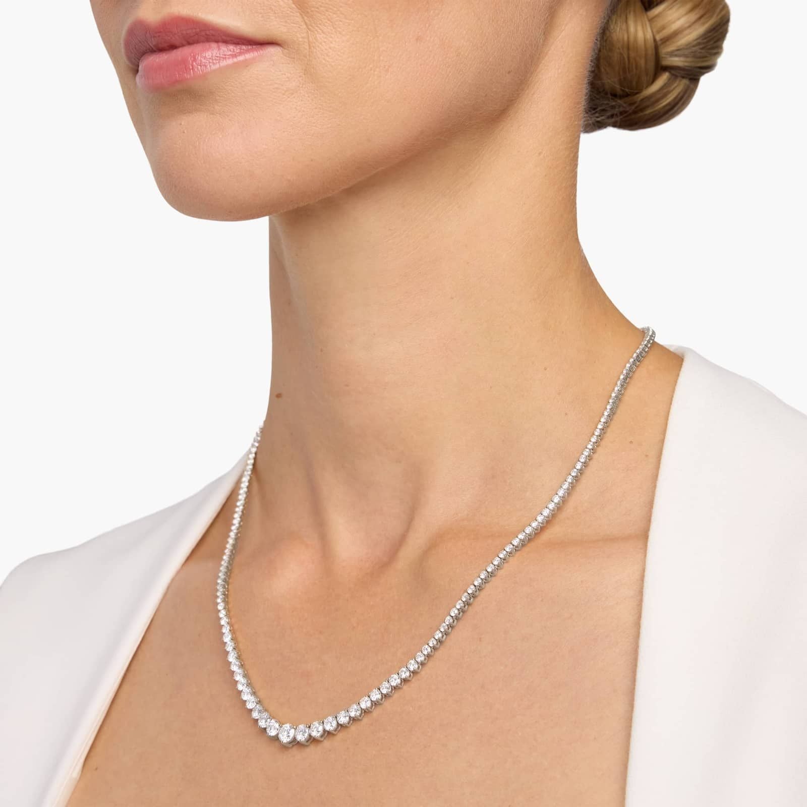 14K White Gold Graduated Lab Diamond Eternity Necklace 16 Inch