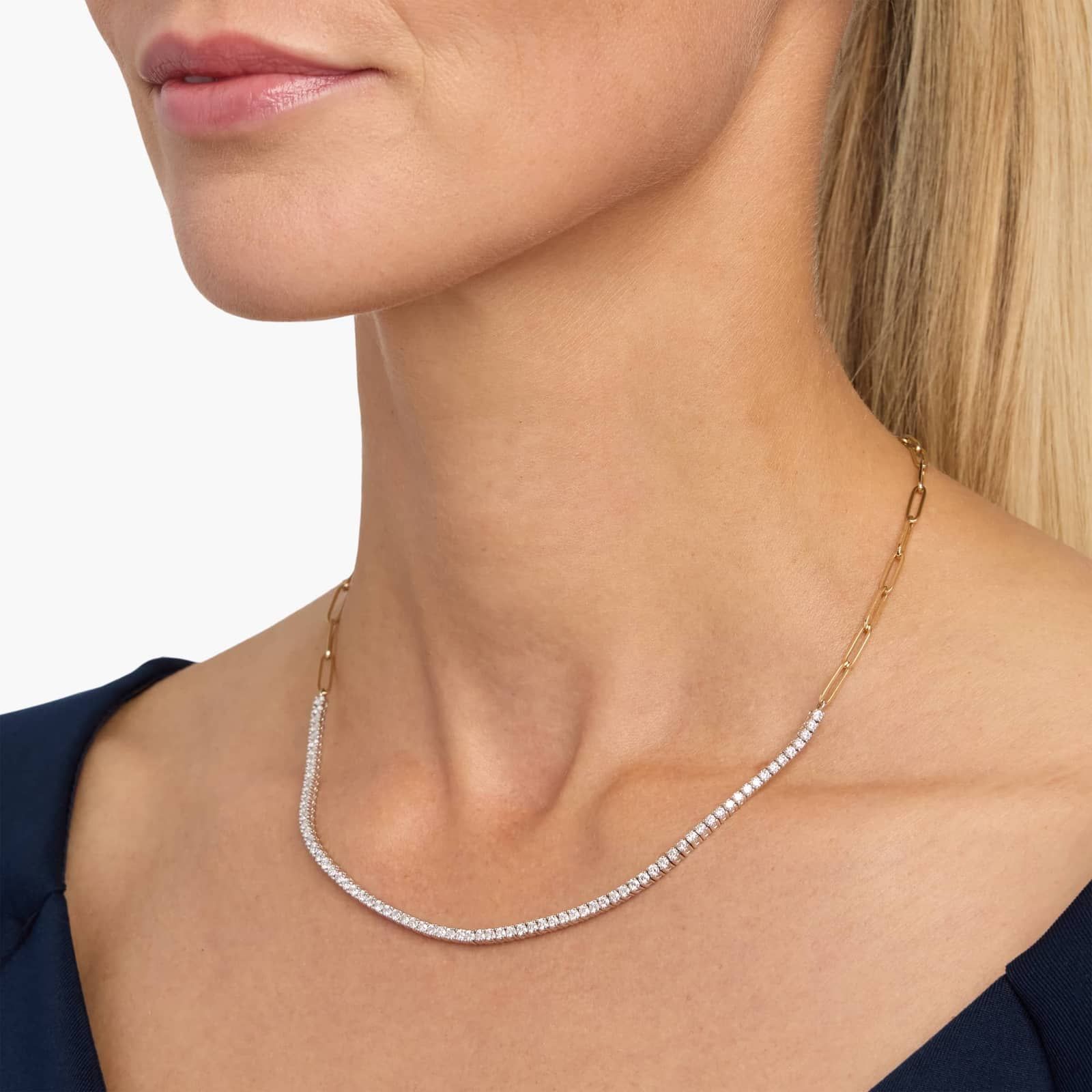 14K Gold Paperclip Lab Diamond Tennis Necklace
