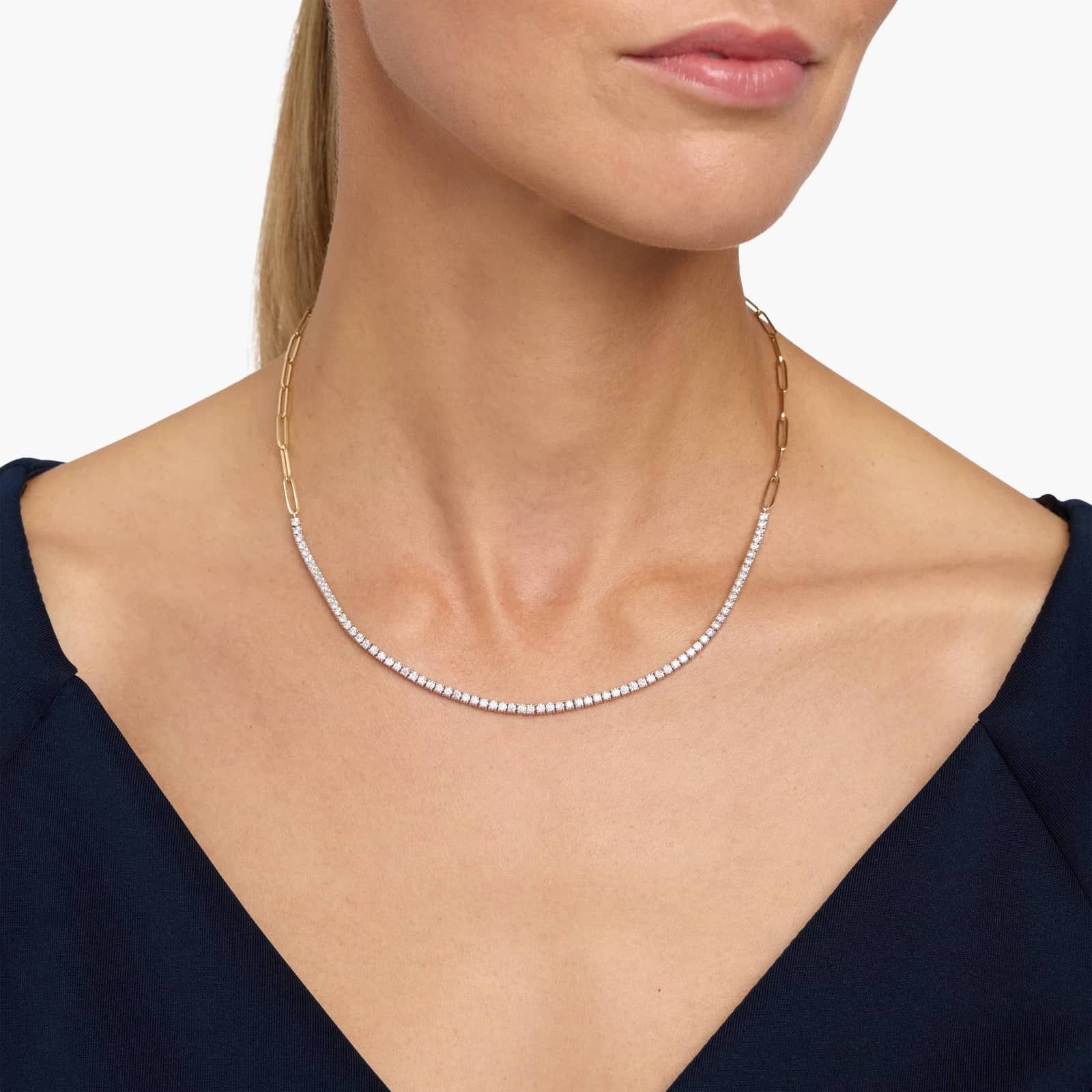 14K Gold Paperclip Lab Diamond Tennis Necklace