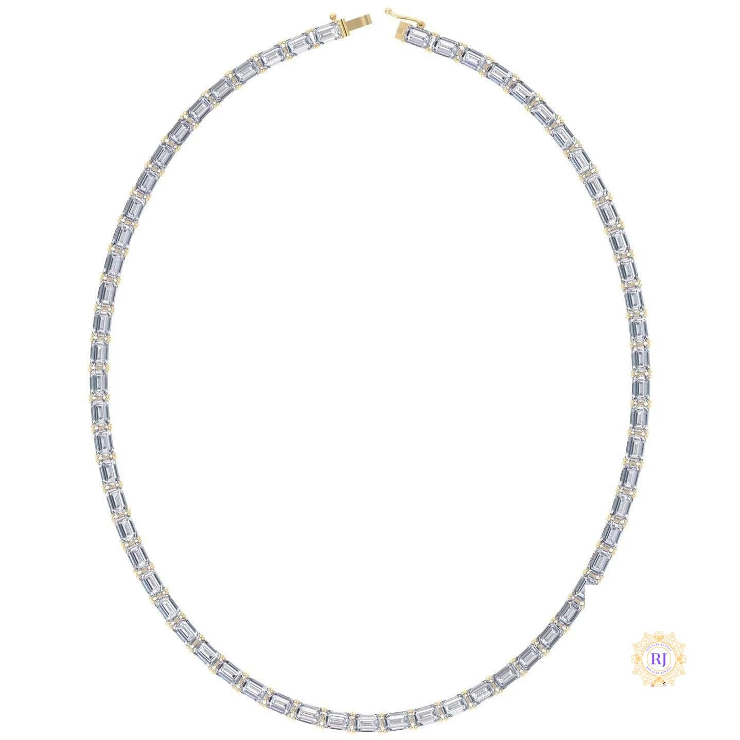 East West Emerald-Cut Lab Diamond Tennis Necklace