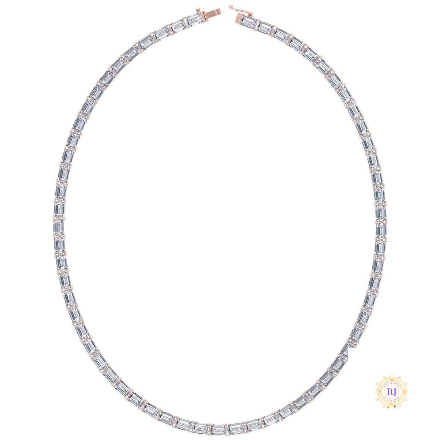 East West Emerald-Cut Lab Diamond Tennis Necklace