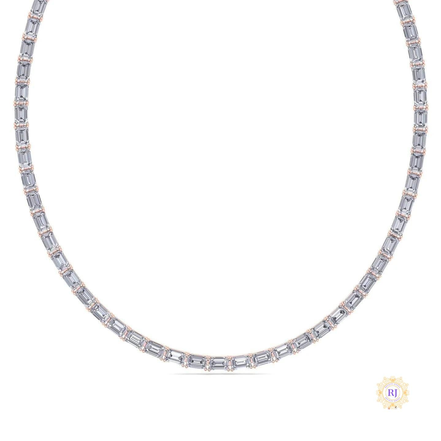 East West Emerald-Cut Lab Diamond Tennis Necklace