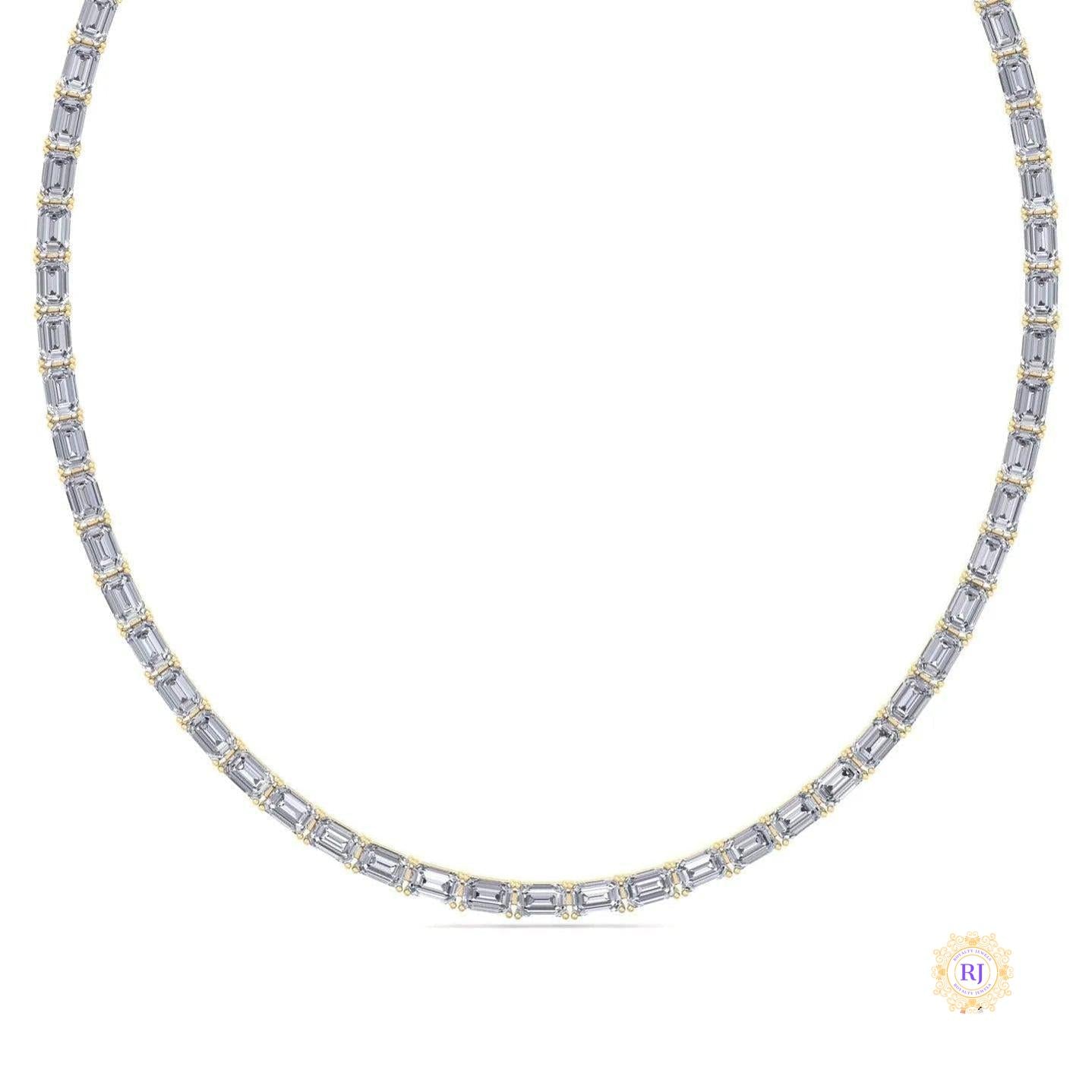 East West Emerald-Cut Lab Diamond Tennis Necklace