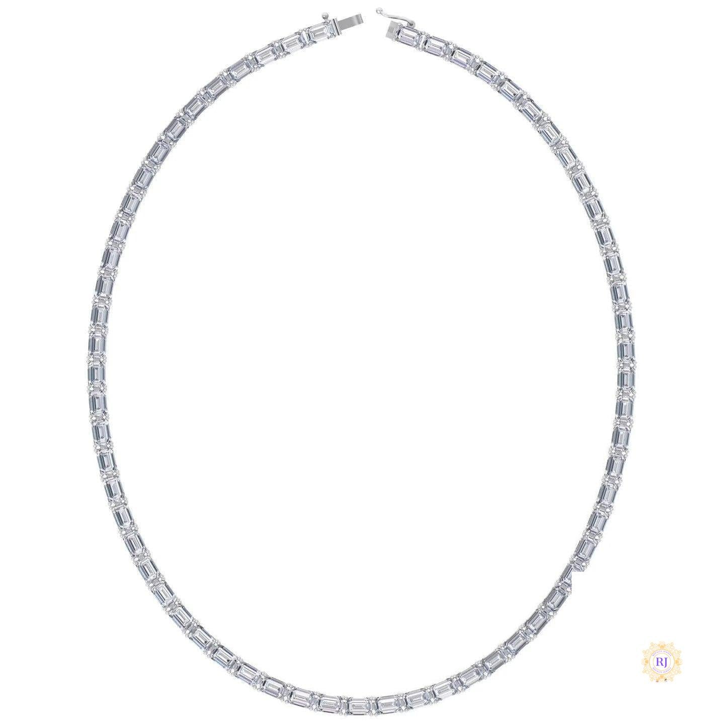 East West Emerald-Cut Lab Diamond Tennis Necklace