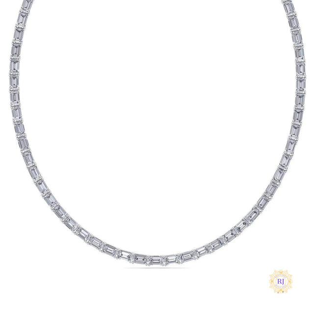East West Emerald-Cut Lab Diamond Tennis Necklace