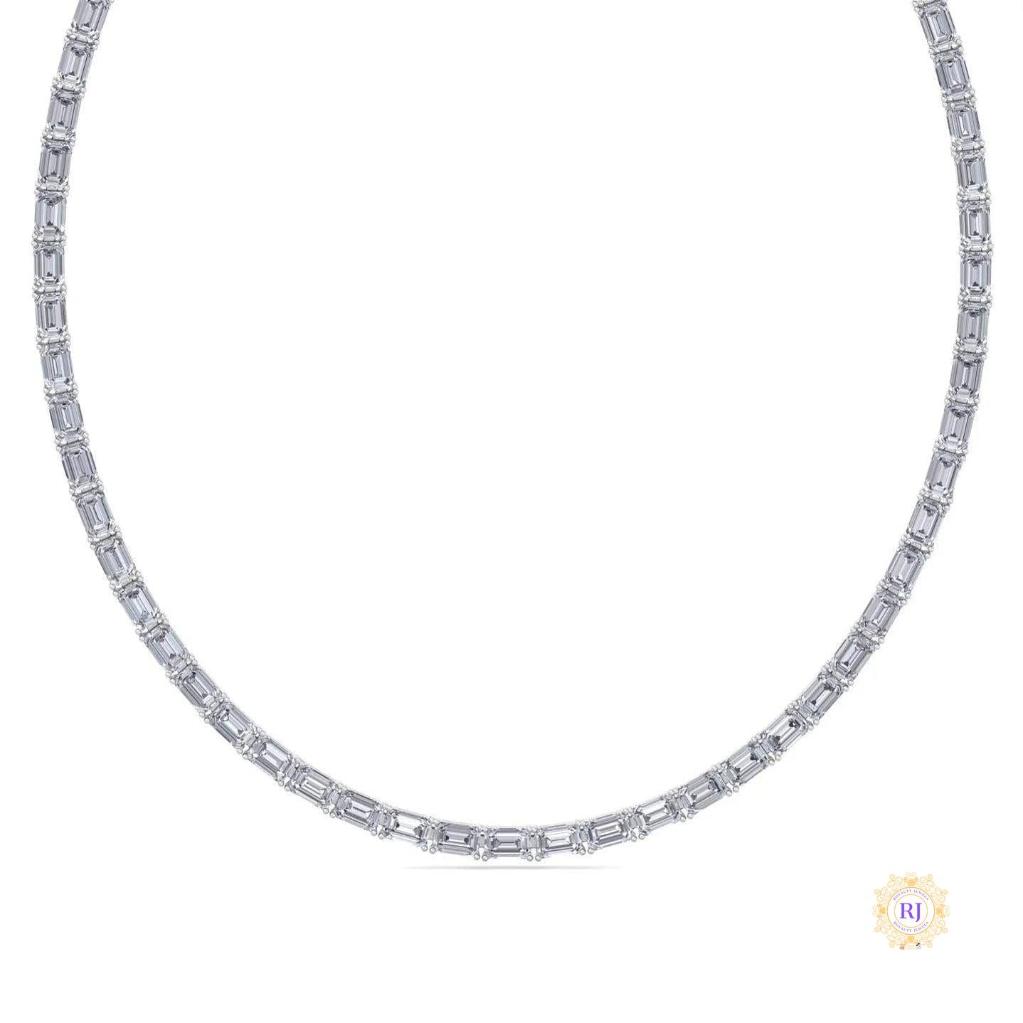 East West Emerald-Cut Lab Diamond Tennis Necklace