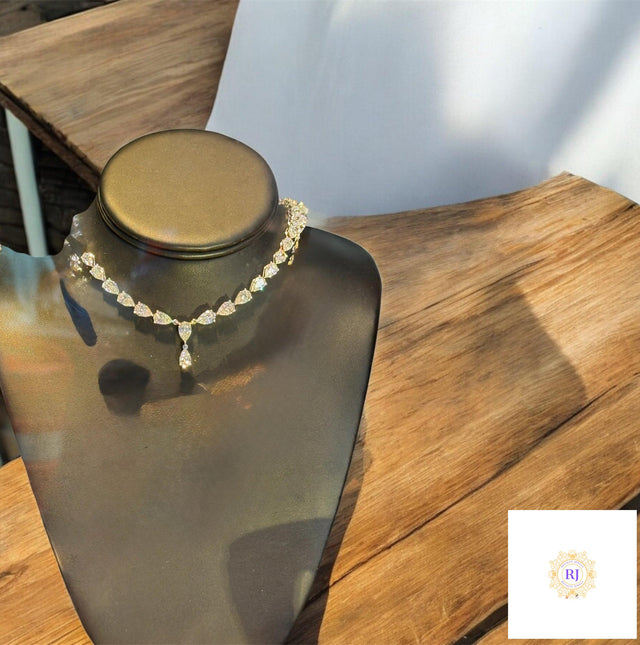 East West Pear-Cut Drop Diamond Tennis Necklace