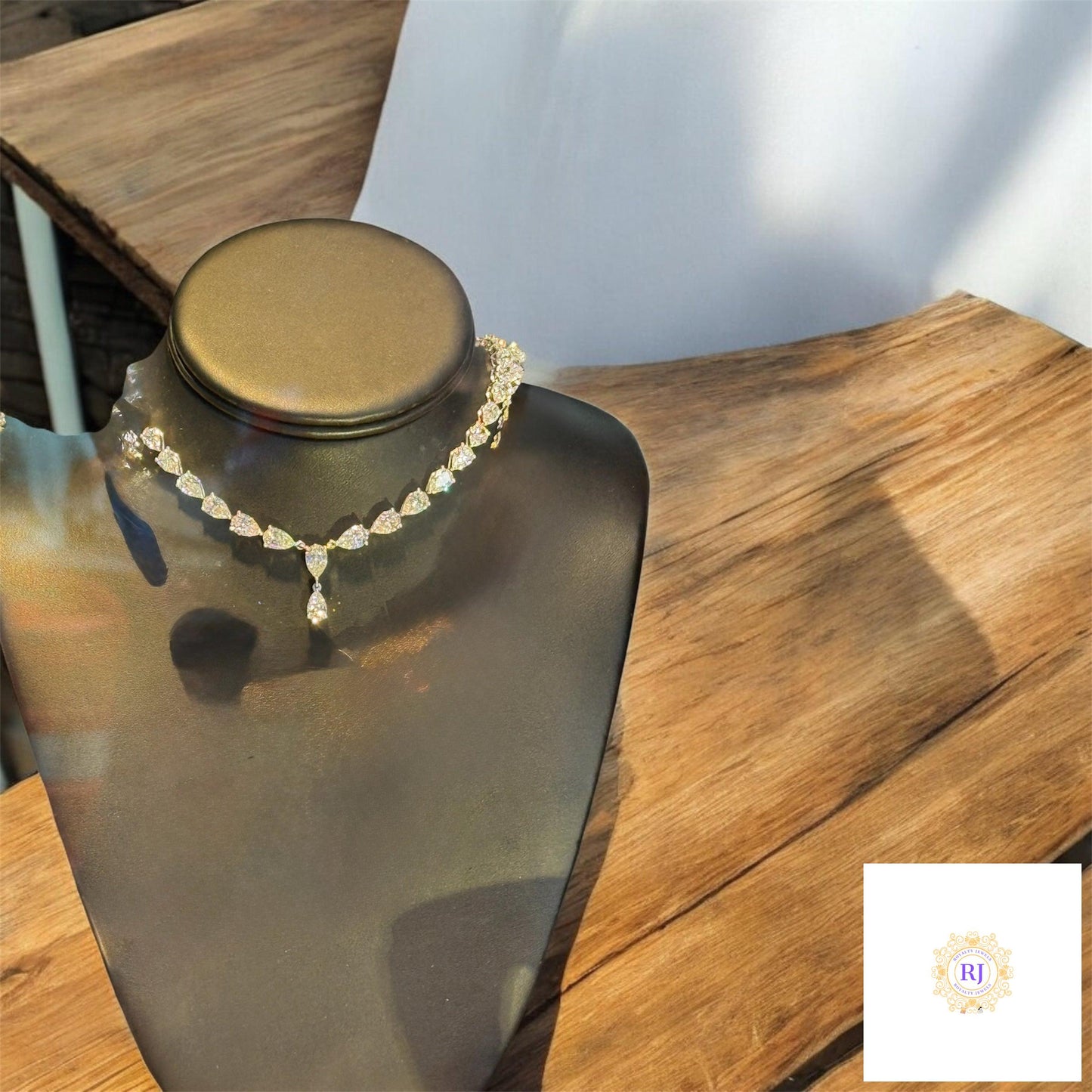 East West Pear-Cut Drop Diamond Tennis Necklace