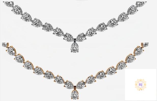 East West Pear-Cut Drop Diamond Tennis Necklace