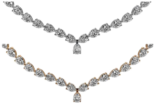 East West Pear-Cut Drop Diamond Tennis Necklace
