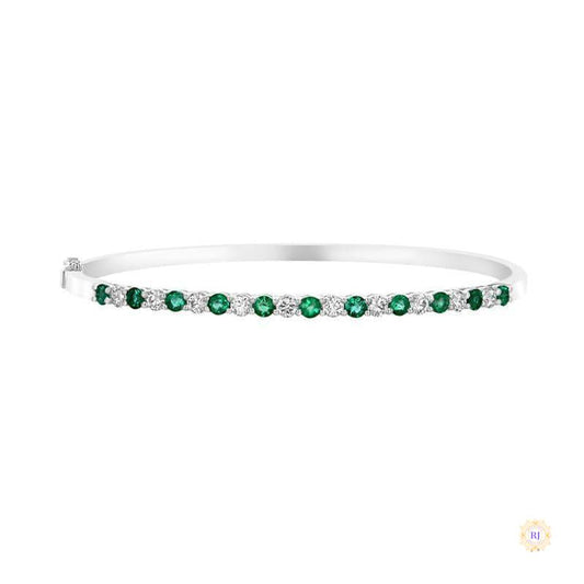 Emerald & Diamond Prong Set Bangle Bracelet