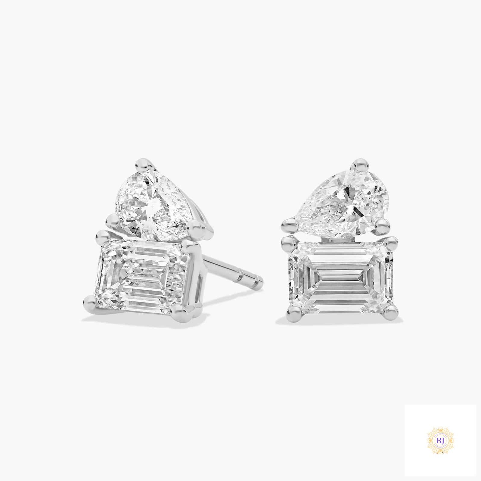 Emerald & Pear Lab Diamond Stud Earrings