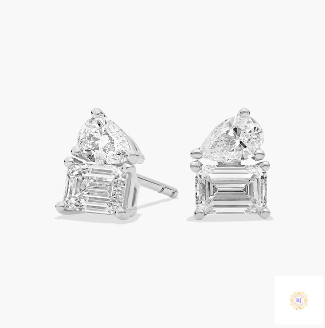 Emerald & Pear Lab Diamond Stud Earrings